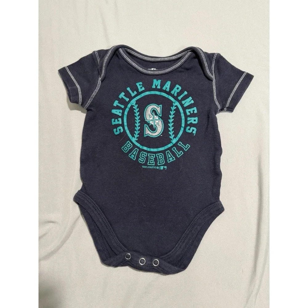 MLB Seattle Mariners baseball baby one‎ piece body suit, blue, 3-6 months